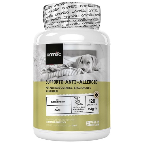 Integratore Cane per Allergie Cutanee, Ambientali e Alimentari, Supporto Sistema Immunitario ed Intestino, 120 Compresse Aroma di Pollo con Semi di Uva, Semi di Zucca e Semi di Lino Fonte di Omega 3-image
